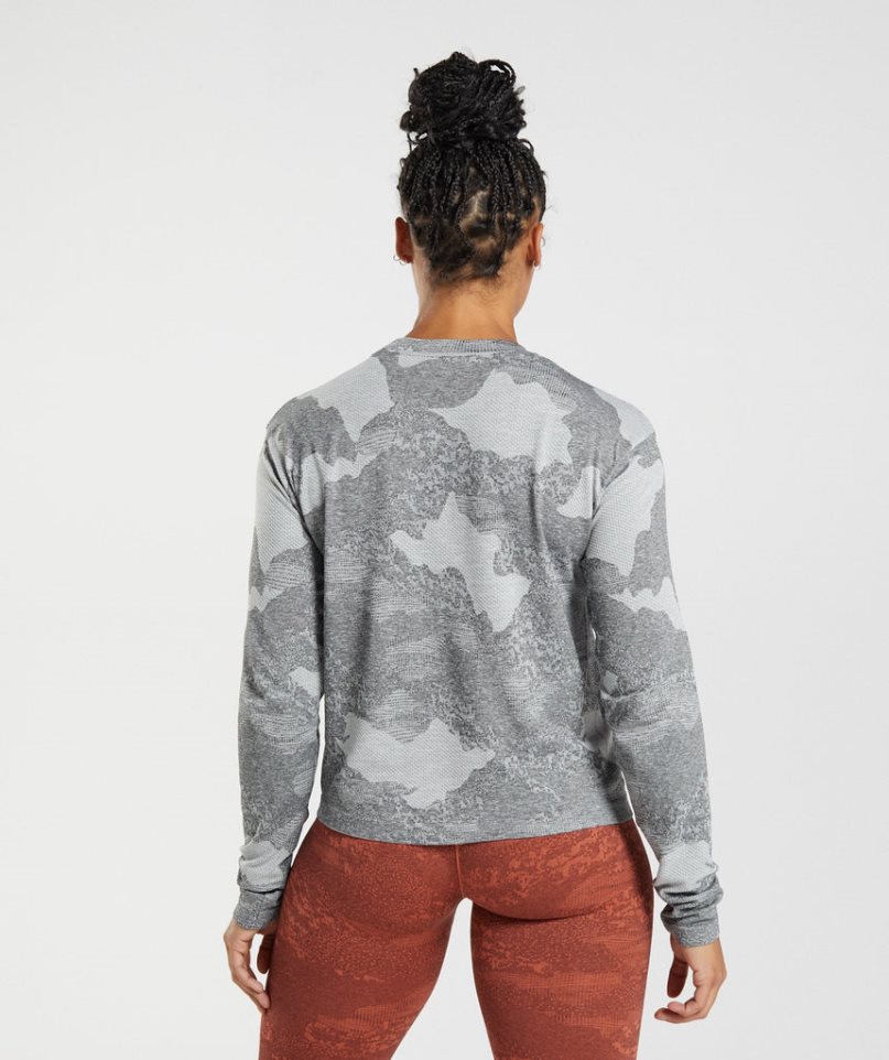 Women's Gymshark Adapt Camo Seamless Long Sleeve Top T-Shirts Grey | NZ 3PLVRI